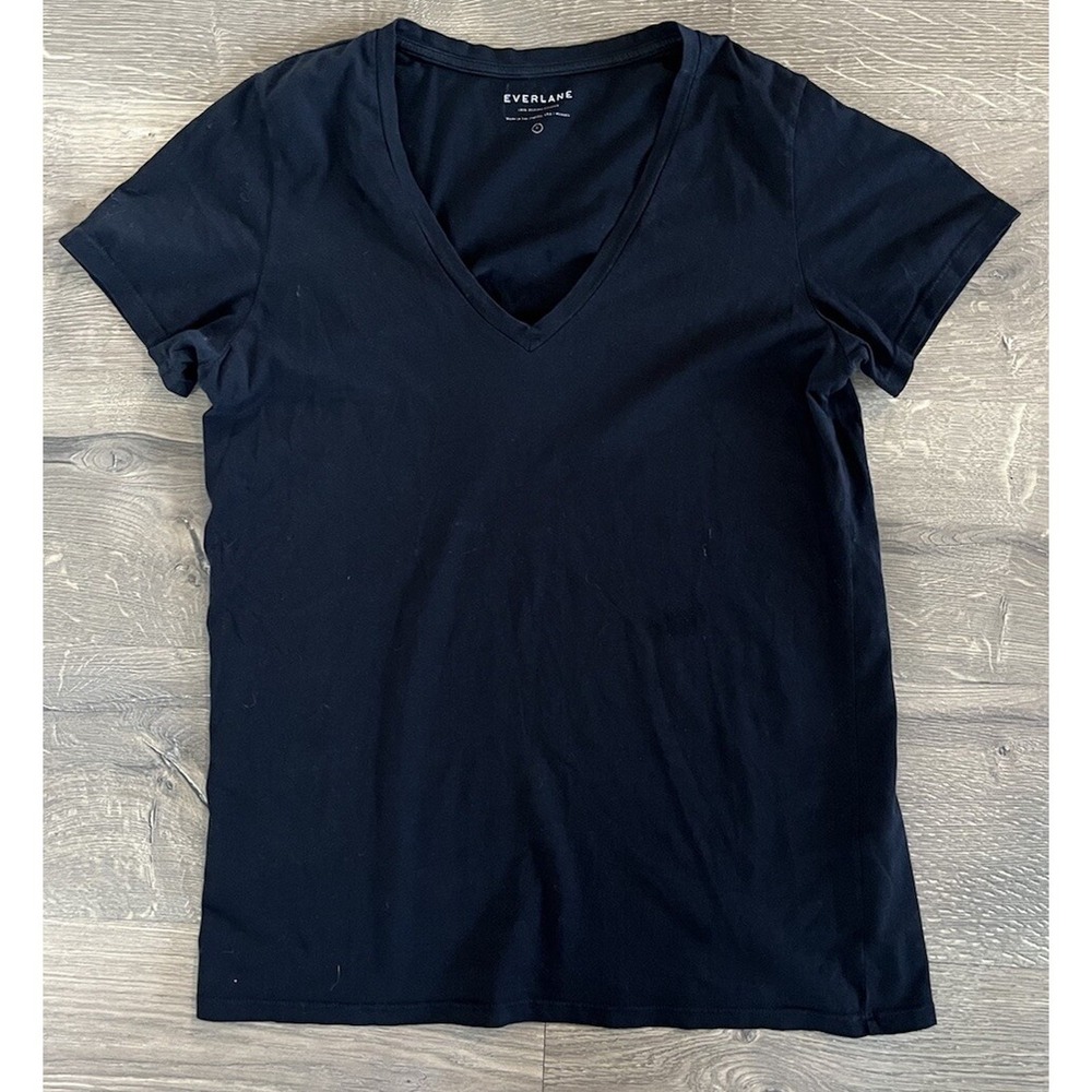 Everlane Womens Top Size Small Black V Neck Short Sleeve Adult Pima Cotton